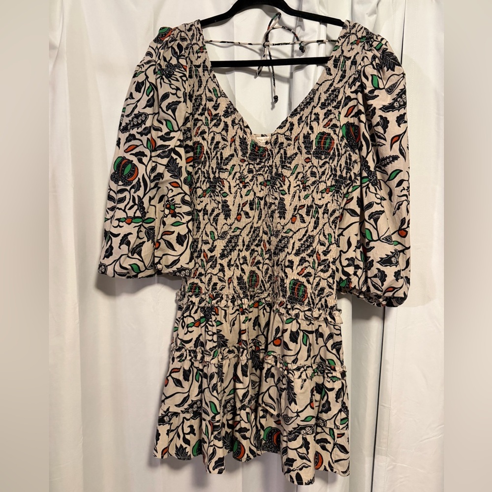Love the Label Audrey Smocked Puff Sleeve Mini Dress in Willow Black